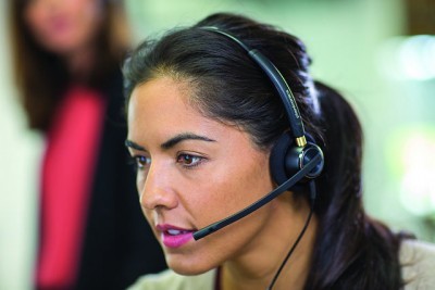Women speaking at call center
