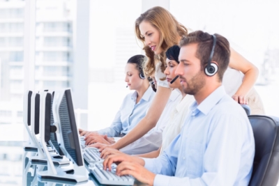 Call center agents working