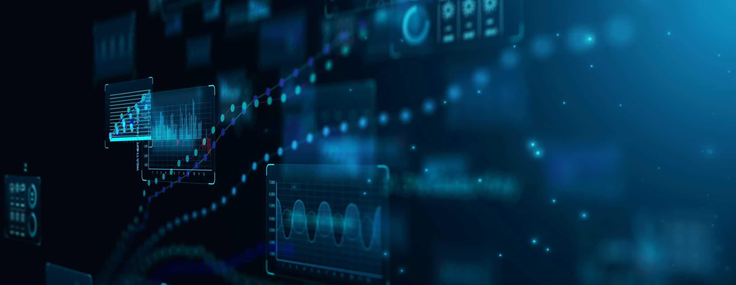 Internet cyberspace data information collection analytical statistics computer storage ai artificial intelligence calculation, blue background banner copyspace.