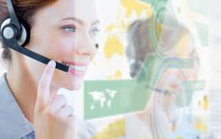 A female call center agent using AI to improve efficiency.