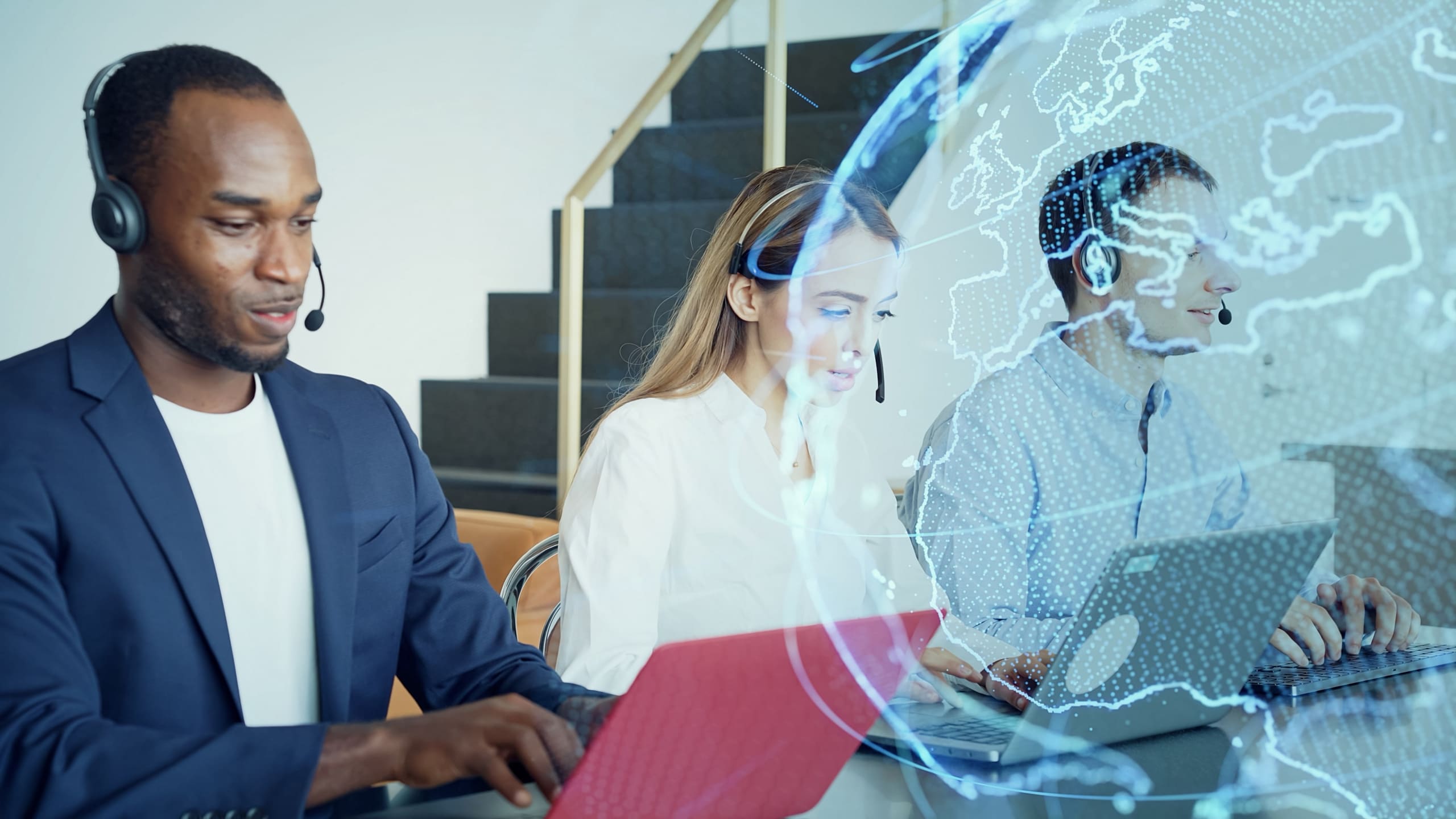 Global network concept. Call center. Telemarketing.
