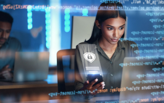 A technical support agent working at a computer.