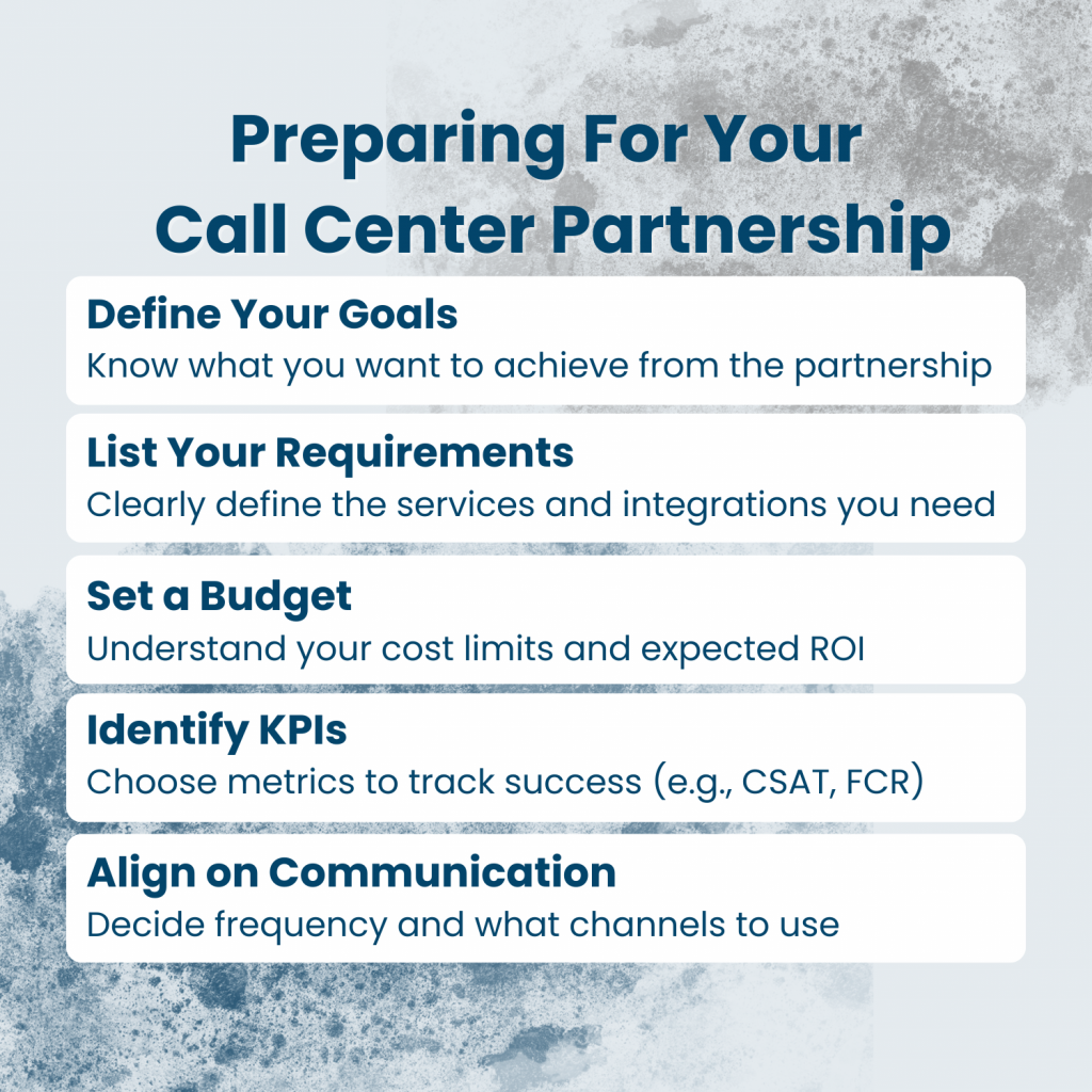 A table illustrating things to consider when preparing for your call center partnership.